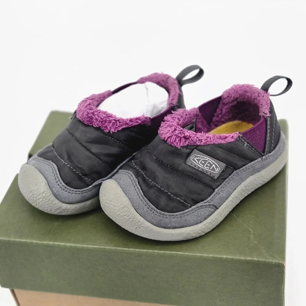 Keen Howser II Tots Steel Grey Wood Violet Quilted Slipper Shoes 6 NIB Wide Toe